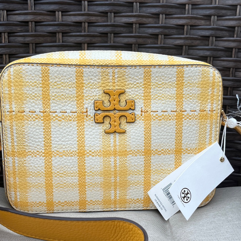 NWT Tory Burch McGraw Yellow Plaid Leather Crossbody Bag - Picture 4 of 13